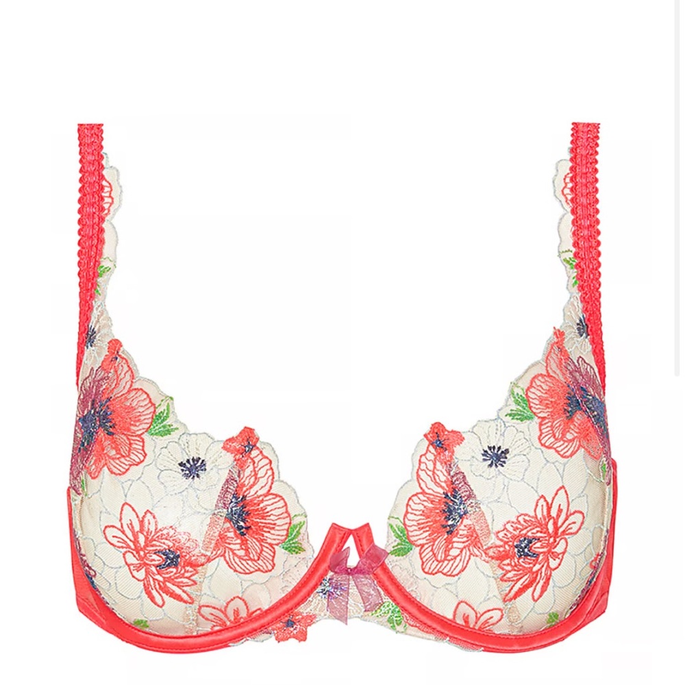 FOR LOVE & LEMONS Shimmer Zinnia Embroidery Underwire Bra Magenta NWT - Picture 2 of 7